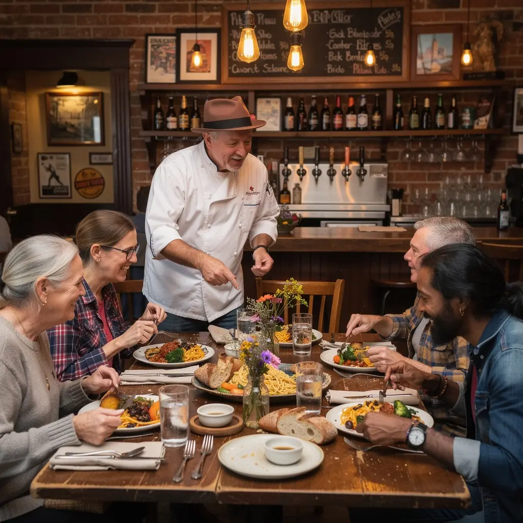 Widok na tłum odwiedzających cieszących się atmosferą targu spożywczego.